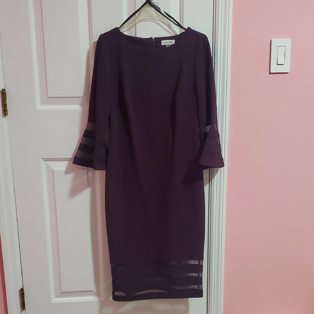 Calvin Klein Midi Dress Bell Sleeves And Sheer - Picture 4 of 9